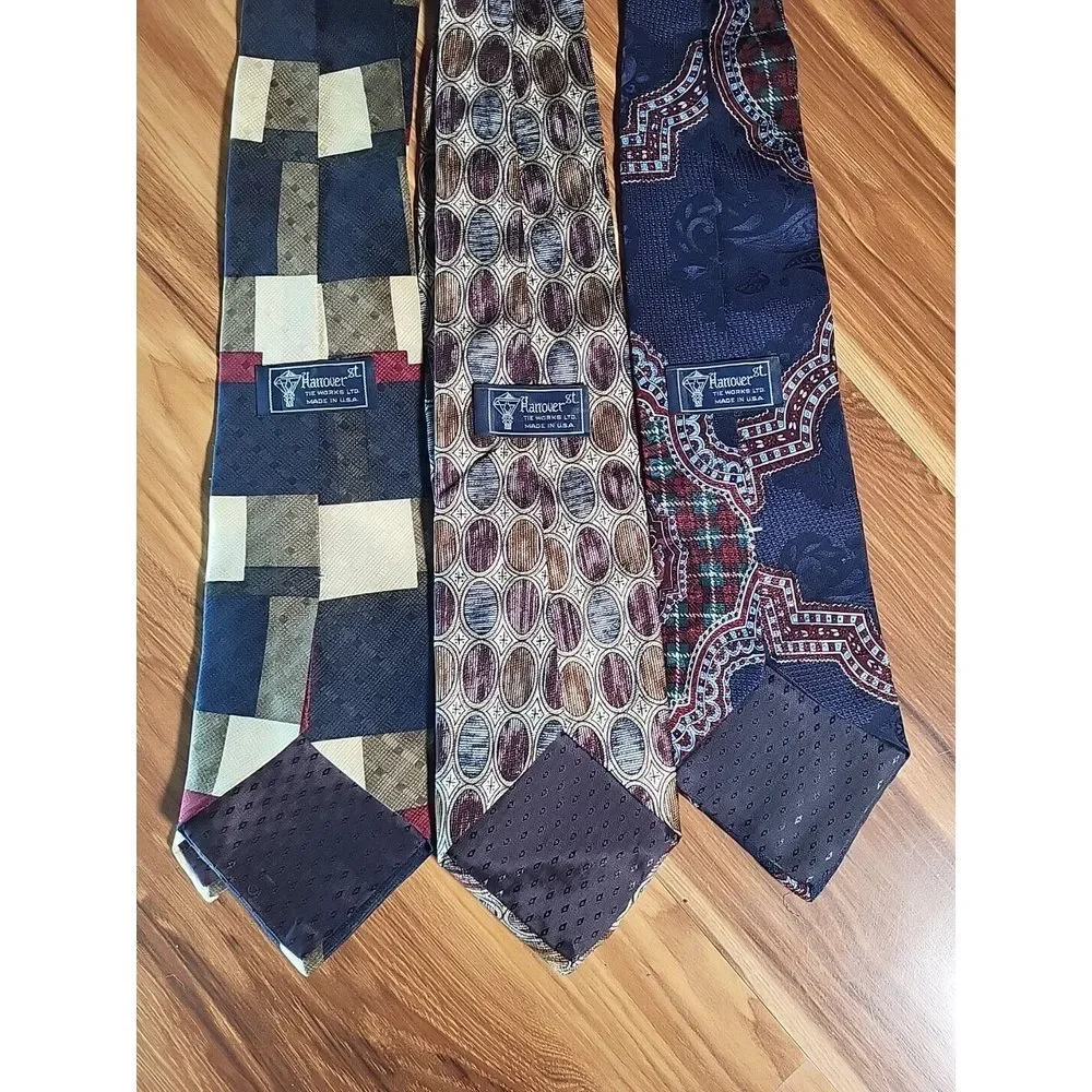 Hanover St 100% Silk Ties Lot Of 3‎ Golf Tartan Plaid Navy Dress Design U.S.A.